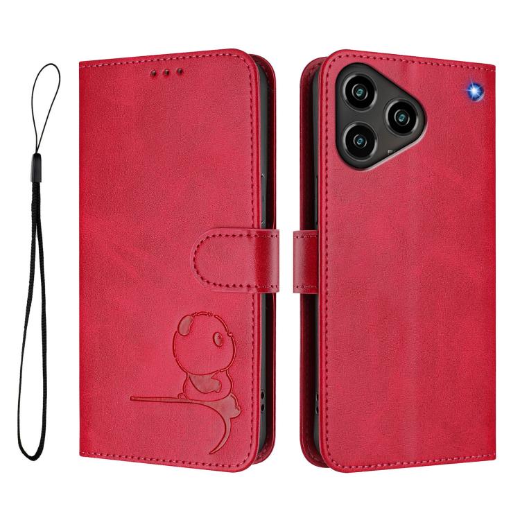 For ZTE Blade A76 4G Litter Panda Embossing RFID Leather Phone Case with Lanyard
