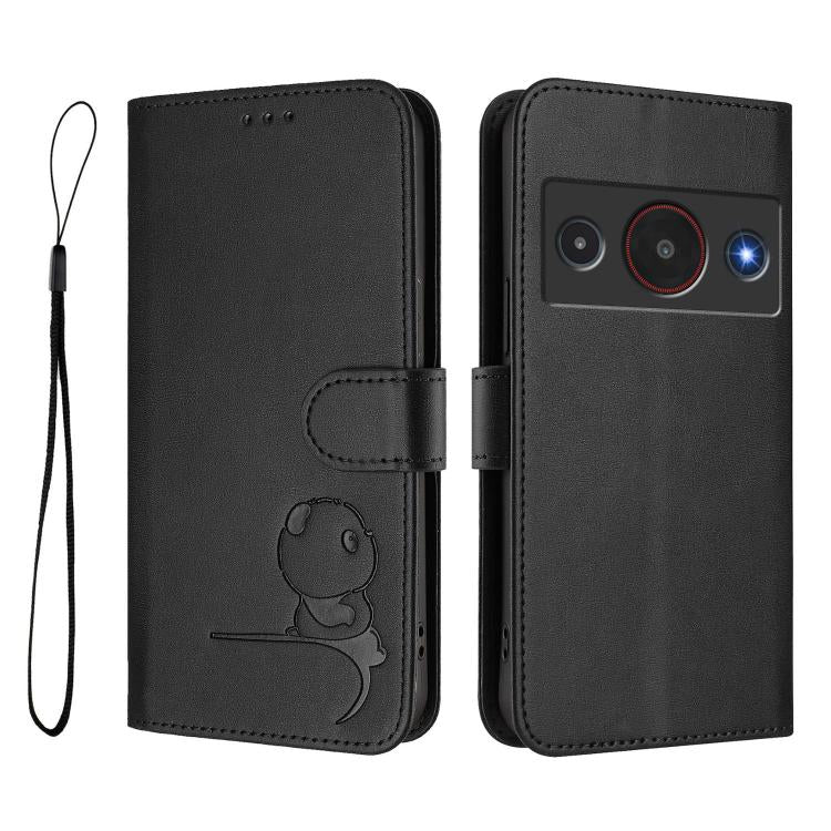 For ZTE Blade A75 Pro 5G / Telstra T-Elite 5G Litter Panda Embossing RFID Leather Phone Case with Lanyard