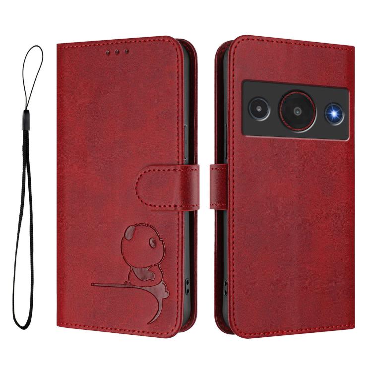 For ZTE Blade A75 Pro 5G / Telstra T-Elite 5G Litter Panda Embossing RFID Leather Phone Case with Lanyard