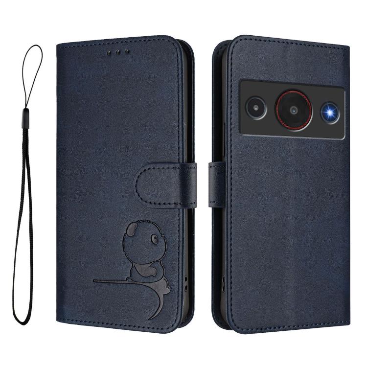 For ZTE Blade A75 Pro 5G / Telstra T-Elite 5G Litter Panda Embossing RFID Leather Phone Case with Lanyard