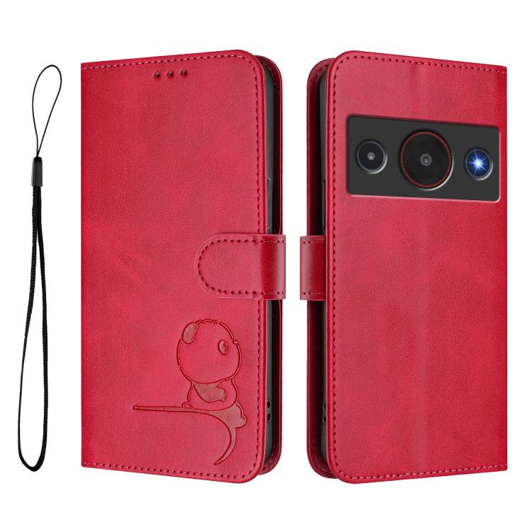 For ZTE Blade A75 Pro 5G / Telstra T-Elite 5G Litter Panda Embossing RFID Leather Phone Case with Lanyard