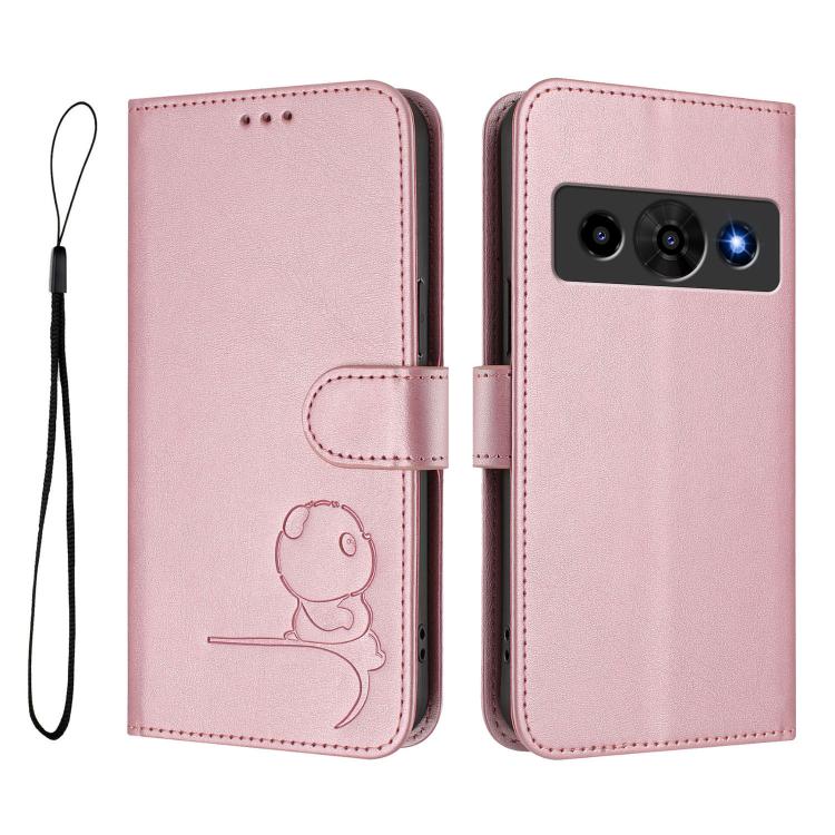 For ZTE nubia P7 Pro 5G / Optus X Value 5G Litter Panda Embossing RFID Leather Phone Case with Lanyard