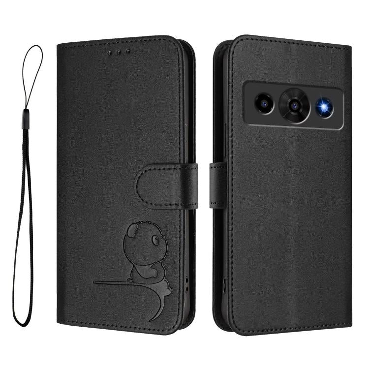 For ZTE nubia P7 Pro 5G / Optus X Value 5G Litter Panda Embossing RFID Leather Phone Case with Lanyard