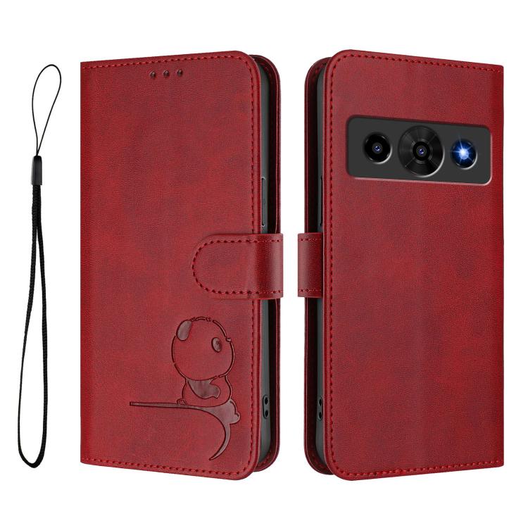 For ZTE nubia P7 Pro 5G / Optus X Value 5G Litter Panda Embossing RFID Leather Phone Case with Lanyard