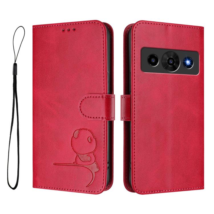 For ZTE nubia P7 Pro 5G / Optus X Value 5G Litter Panda Embossing RFID Leather Phone Case with Lanyard