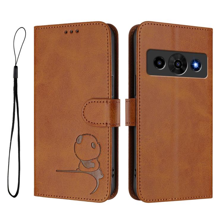 For ZTE nubia P7 Pro 5G / Optus X Value 5G Litter Panda Embossing RFID Leather Phone Case with Lanyard