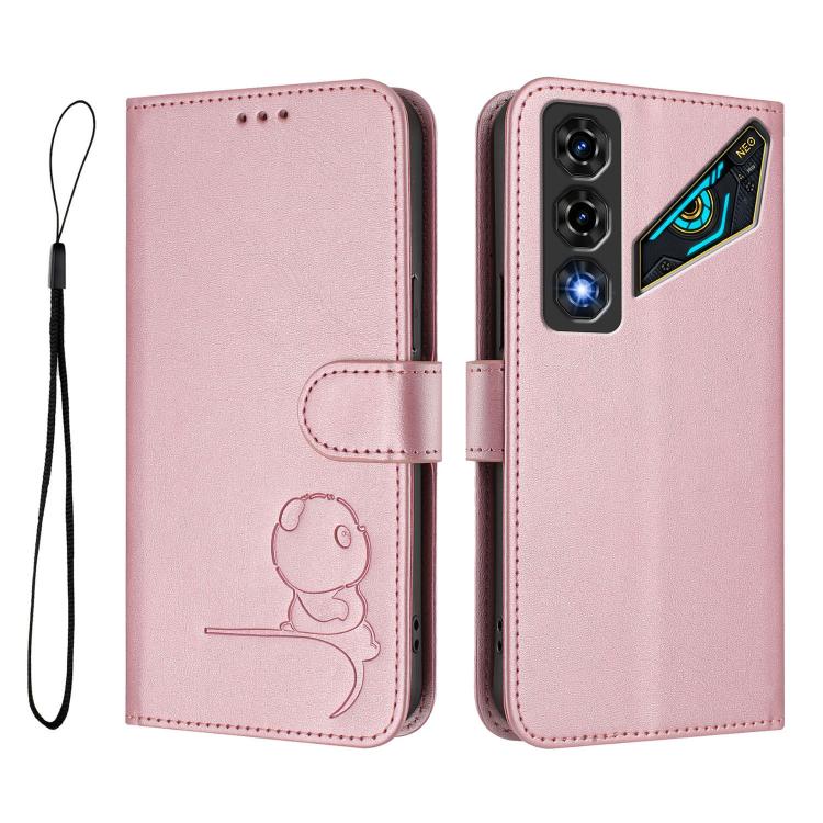 For ZTE nubia Neo 5 5G Litter Panda Embossing RFID Leather Phone Case with Lanyard