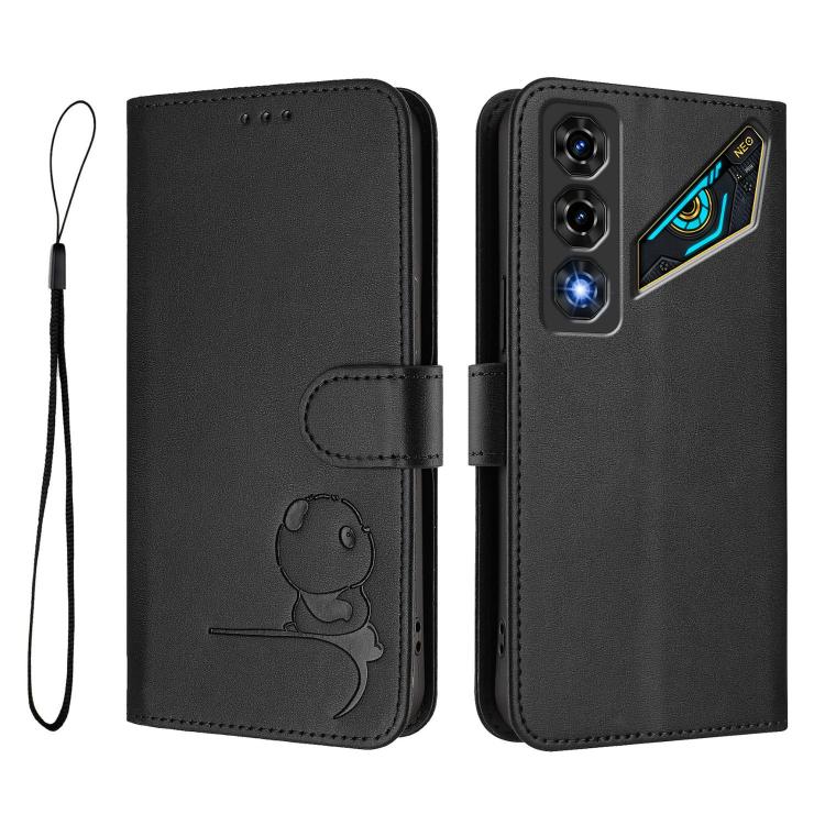 For ZTE nubia Neo 5 5G Litter Panda Embossing RFID Leather Phone Case with Lanyard