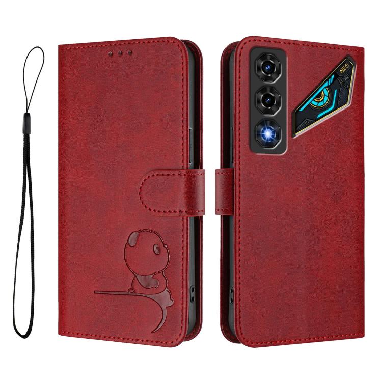 For ZTE nubia Neo 5 5G Litter Panda Embossing RFID Leather Phone Case with Lanyard