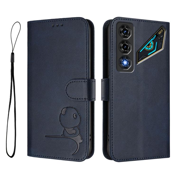 For ZTE nubia Neo 5 5G Litter Panda Embossing RFID Leather Phone Case with Lanyard