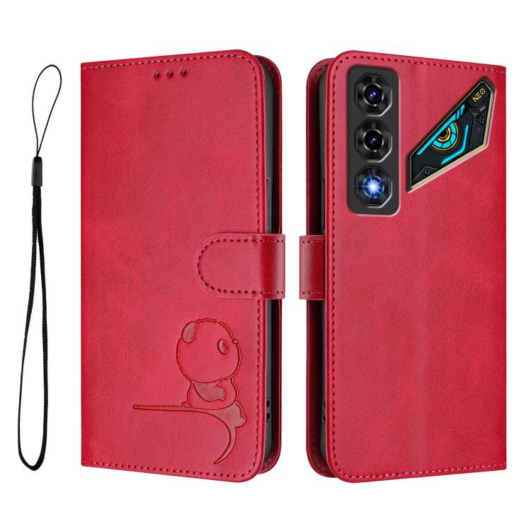 For ZTE nubia Neo 5 5G Litter Panda Embossing RFID Leather Phone Case with Lanyard