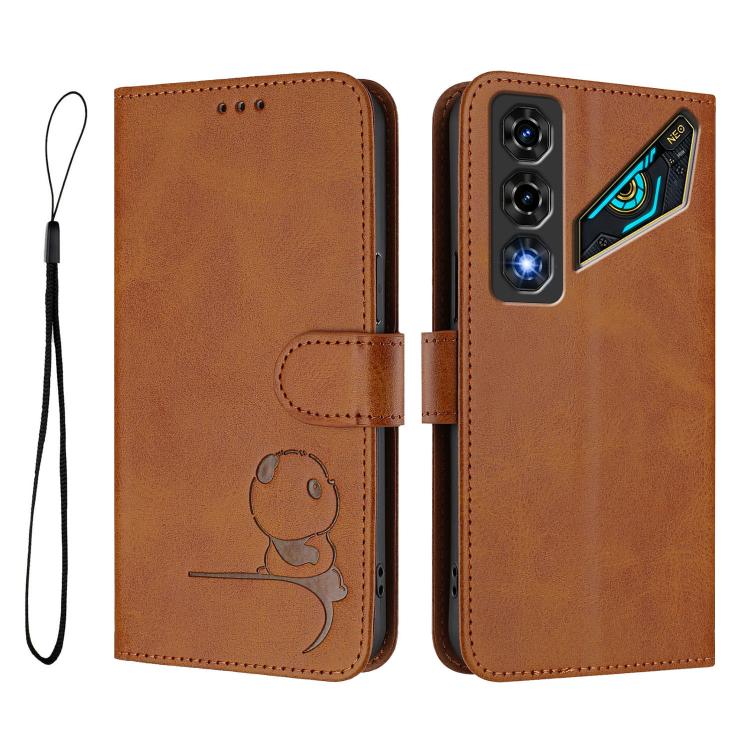 For ZTE nubia Neo 5 5G Litter Panda Embossing RFID Leather Phone Case with Lanyard