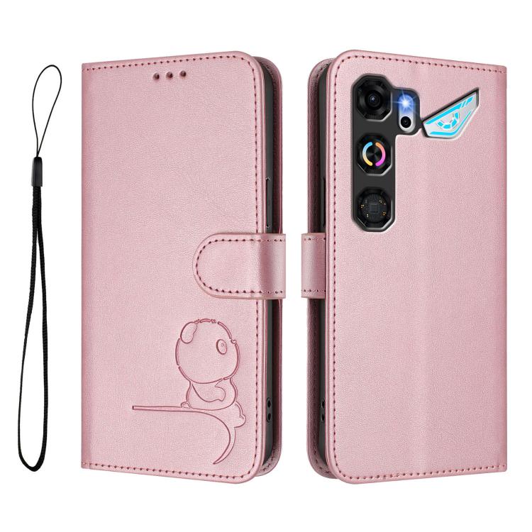 For ZTE nubia Neo 5 GT 5G Litter Panda Embossing RFID Leather Phone Case with Lanyard