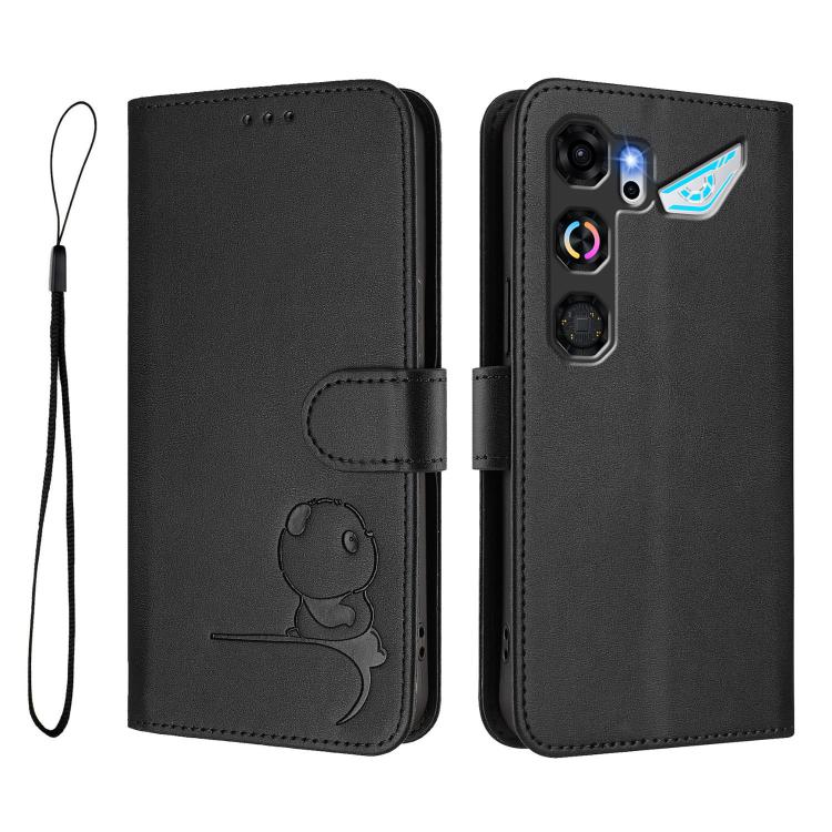 For ZTE nubia Neo 5 GT 5G Litter Panda Embossing RFID Leather Phone Case with Lanyard