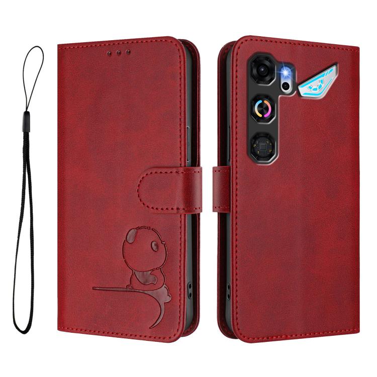 For ZTE nubia Neo 5 GT 5G Litter Panda Embossing RFID Leather Phone Case with Lanyard