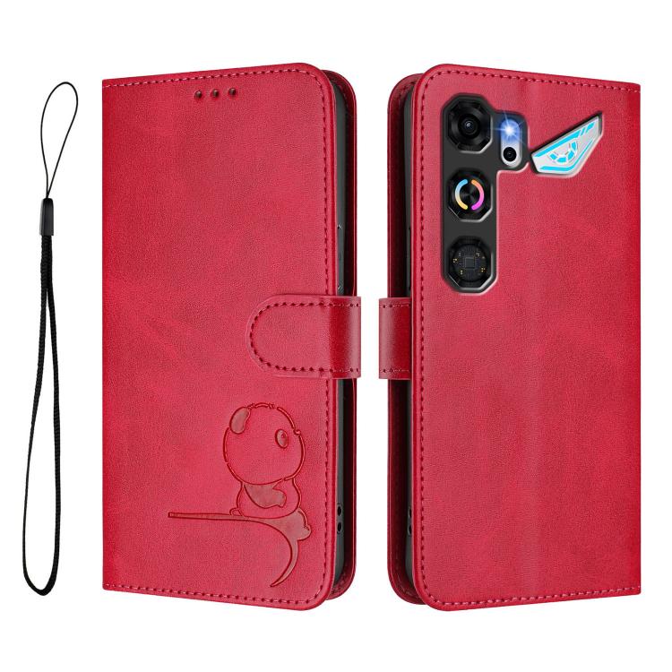 For ZTE nubia Neo 5 GT 5G Litter Panda Embossing RFID Leather Phone Case with Lanyard