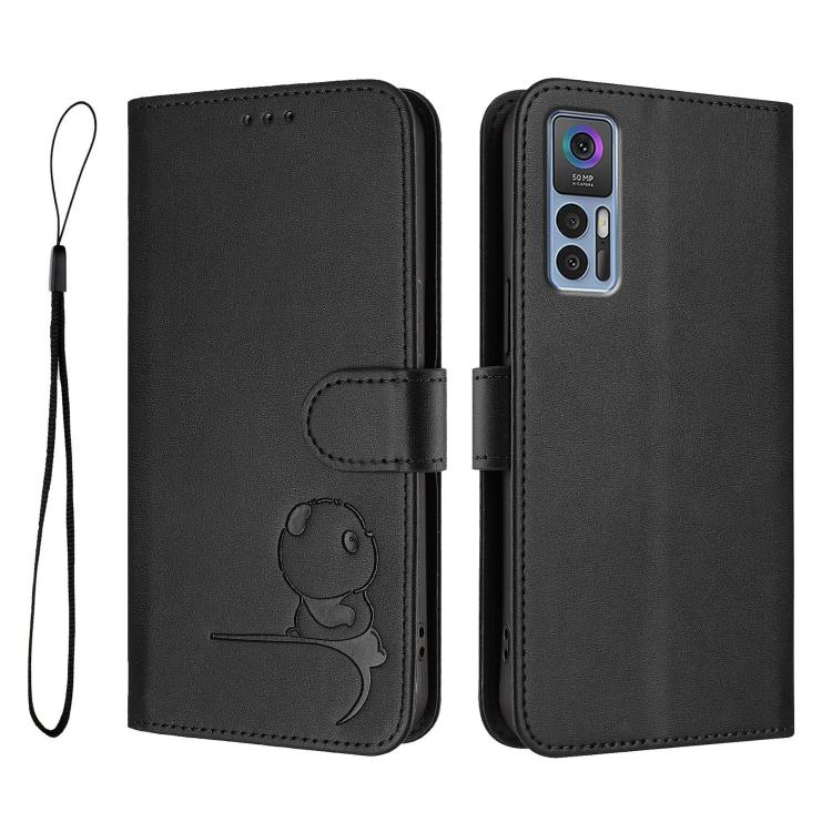 For TCL 30 4G / 30 5G / 30 Plus Litter Panda Embossing RFID Leather Phone Case with Lanyard