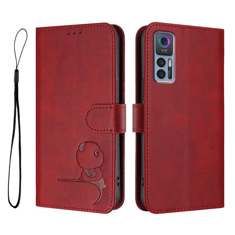 For TCL 30 4G / 30 5G / 30 Plus Litter Panda Embossing RFID Leather Phone Case with Lanyard