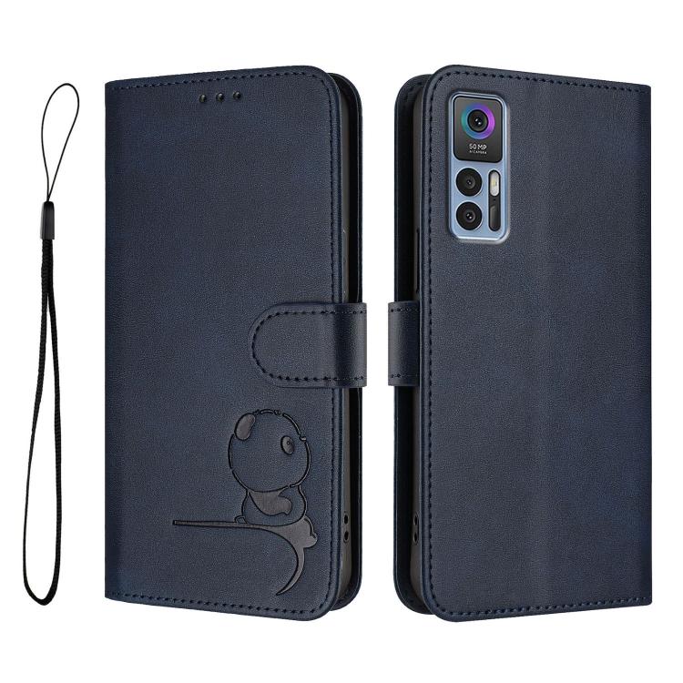For TCL 30 4G / 30 5G / 30 Plus Litter Panda Embossing RFID Leather Phone Case with Lanyard