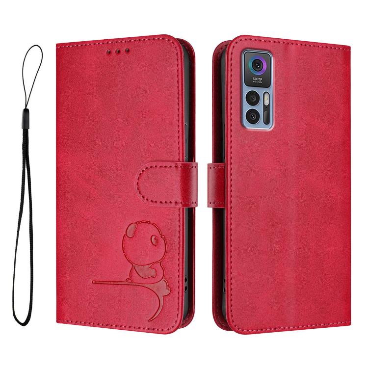 For TCL 30 4G / 30 5G / 30 Plus Litter Panda Embossing RFID Leather Phone Case with Lanyard