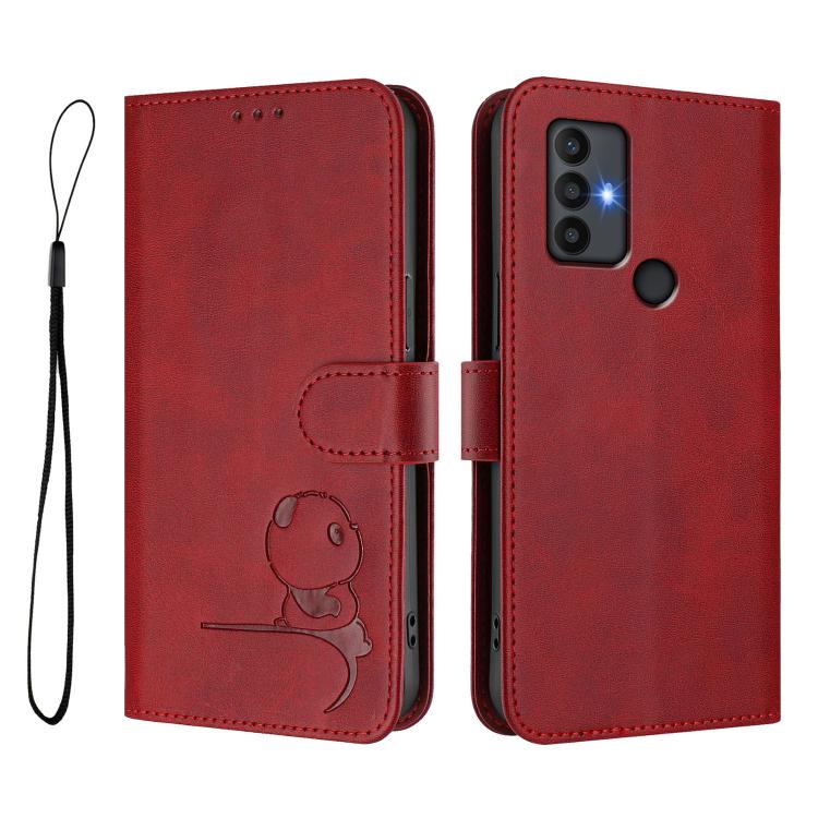 For TCL 30 SE Litter Panda Embossing RFID Leather Phone Case with Lanyard