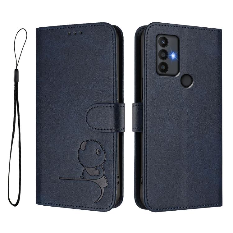 For TCL 30 SE Litter Panda Embossing RFID Leather Phone Case with Lanyard