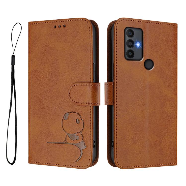 For TCL 30 SE Litter Panda Embossing RFID Leather Phone Case with Lanyard