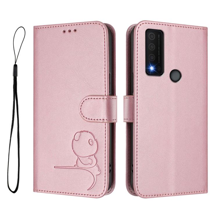 For TCL 30 XE 5G / 30V 5G / T781S Litter Panda Embossing RFID Leather Phone Case with Lanyard