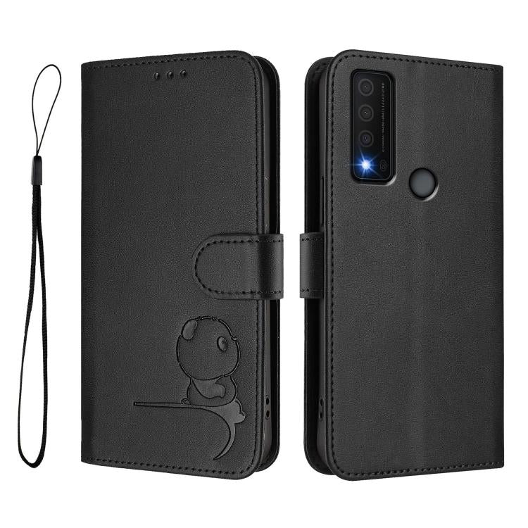For TCL 30 XE 5G / 30V 5G / T781S Litter Panda Embossing RFID Leather Phone Case with Lanyard