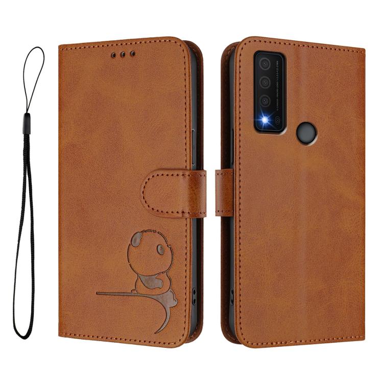 For TCL 30 XE 5G / 30V 5G / T781S Litter Panda Embossing RFID Leather Phone Case with Lanyard