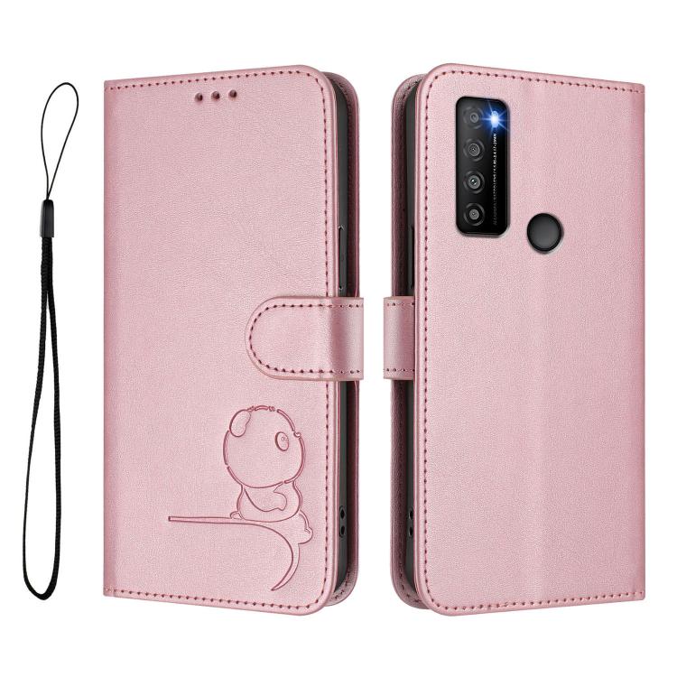 For TCL 30 XL T701DL Litter Panda Embossing RFID Leather Phone Case with Lanyard