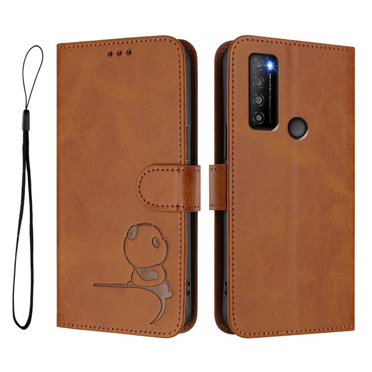 For TCL 30 XL T701DL Litter Panda Embossing RFID Leather Phone Case with Lanyard