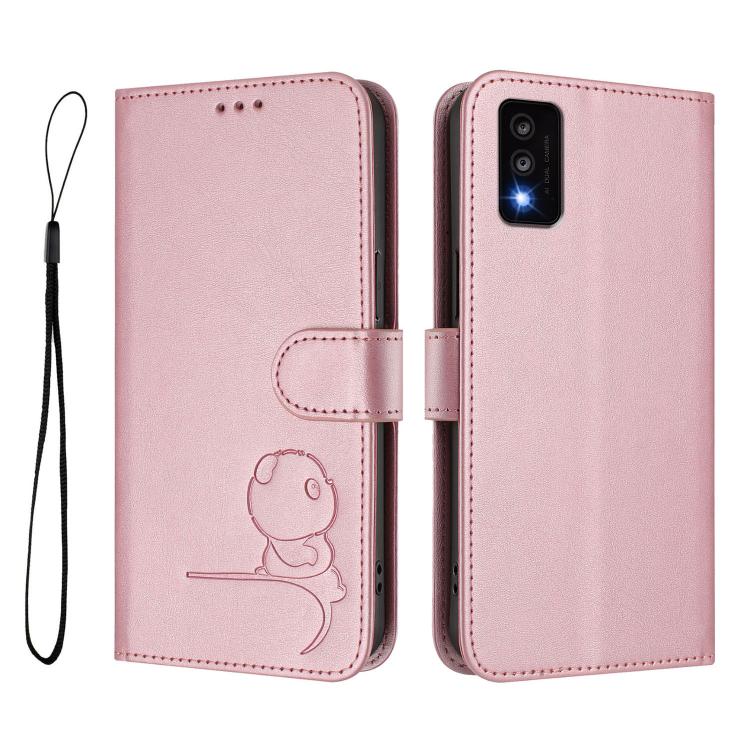 For TCL 30T T603DL Litter Panda Embossing RFID Leather Phone Case with Lanyard