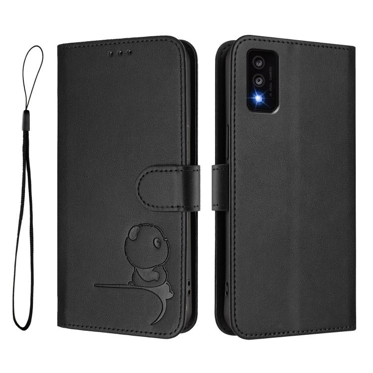 For TCL 30T T603DL Litter Panda Embossing RFID Leather Phone Case with Lanyard