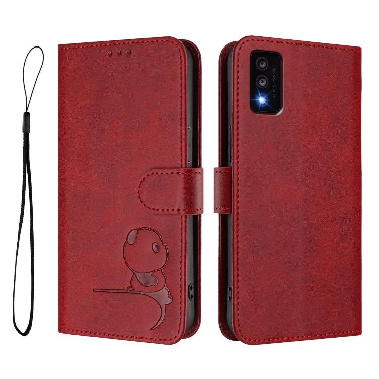 For TCL 30T T603DL Litter Panda Embossing RFID Leather Phone Case with Lanyard