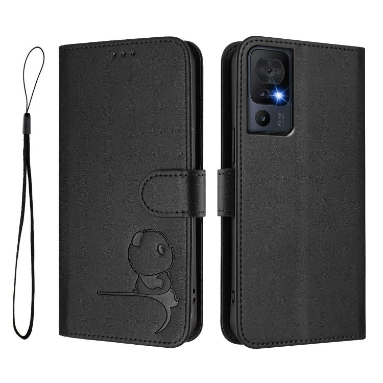 For TCL 40 SE Litter Panda Embossing RFID Leather Phone Case with Lanyard