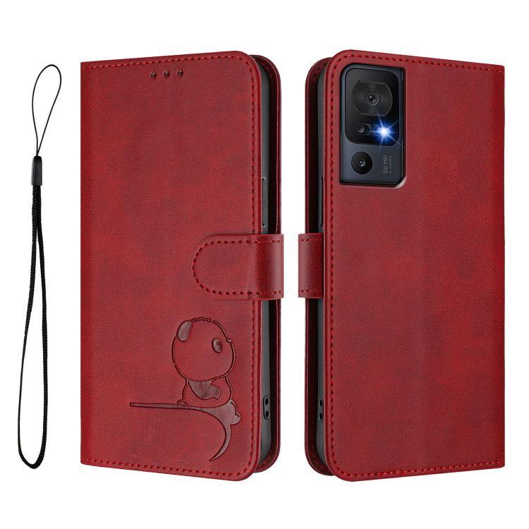 For TCL 40 SE Litter Panda Embossing RFID Leather Phone Case with Lanyard