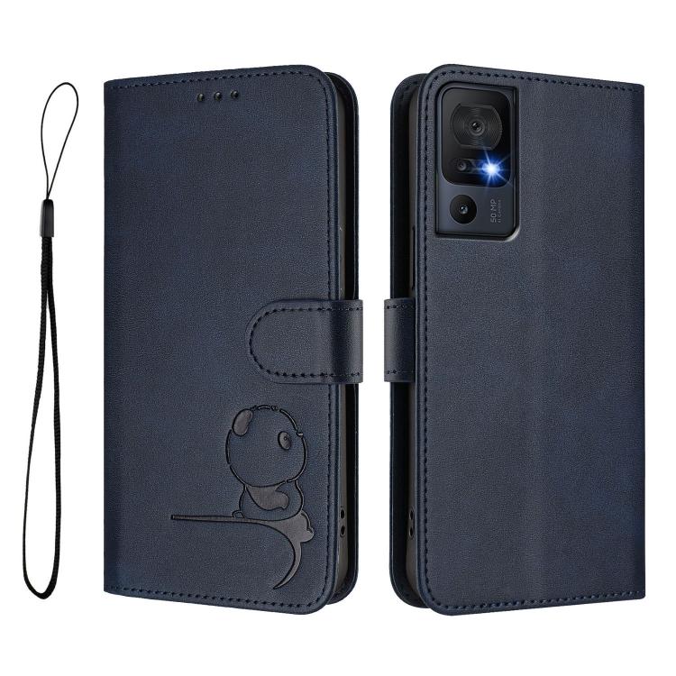 For TCL 40 SE Litter Panda Embossing RFID Leather Phone Case with Lanyard