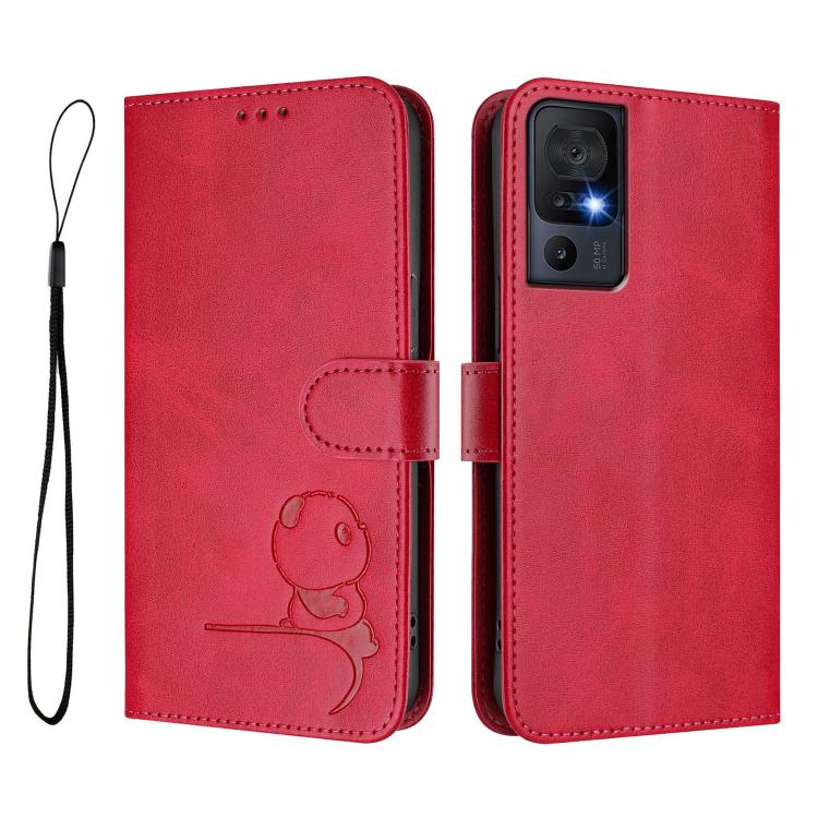 For TCL 40 SE Litter Panda Embossing RFID Leather Phone Case with Lanyard