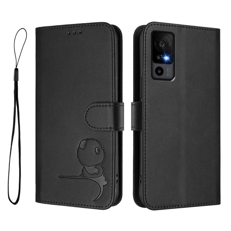 For TCL 40 R 5G / Sharp Aquos V6 Litter Panda Embossing RFID Leather Phone Case with Lanyard
