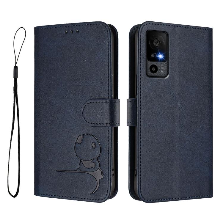 For TCL 40 R 5G / Sharp Aquos V6 Litter Panda Embossing RFID Leather Phone Case with Lanyard