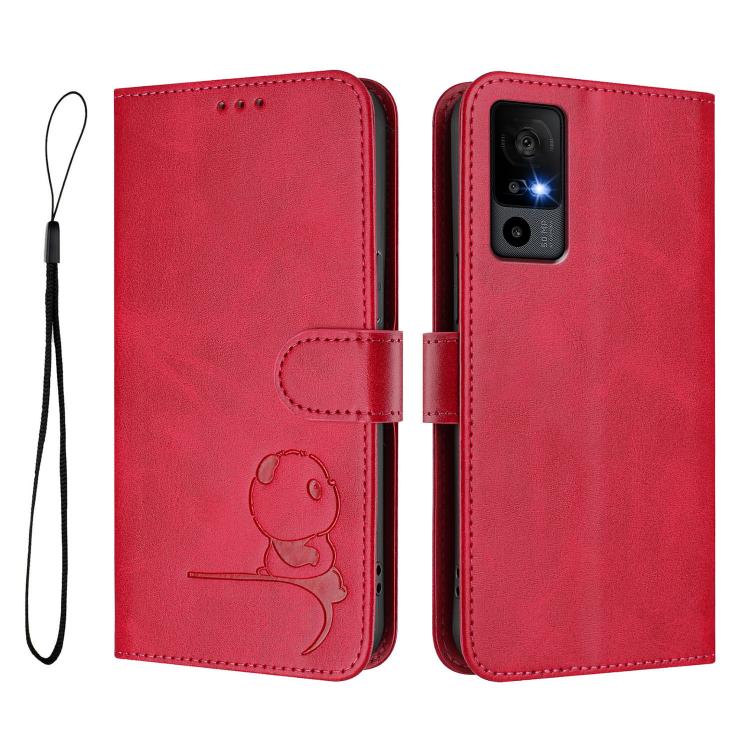 For TCL 40 R 5G / Sharp Aquos V6 Litter Panda Embossing RFID Leather Phone Case with Lanyard