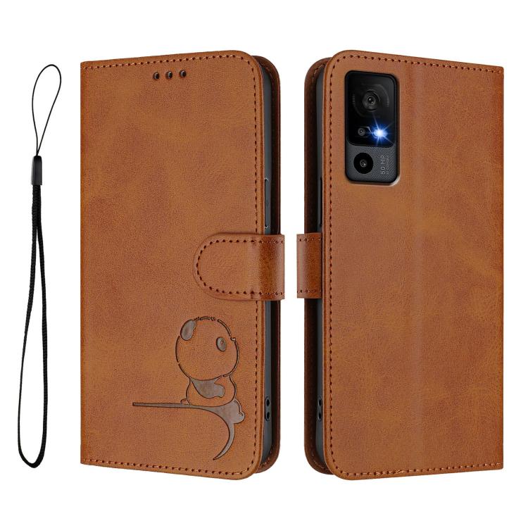 For TCL 40 R 5G / Sharp Aquos V6 Litter Panda Embossing RFID Leather Phone Case with Lanyard