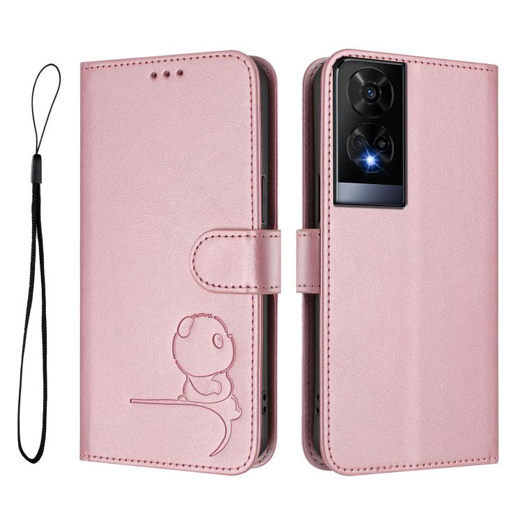 For TCL 50 XE Litter Panda Embossing RFID Leather Phone Case with Lanyard