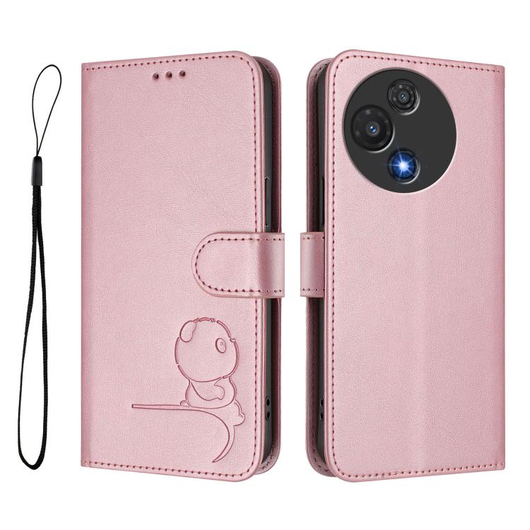 For TCL 60 5G Litter Panda Embossing RFID Leather Phone Case with Lanyard