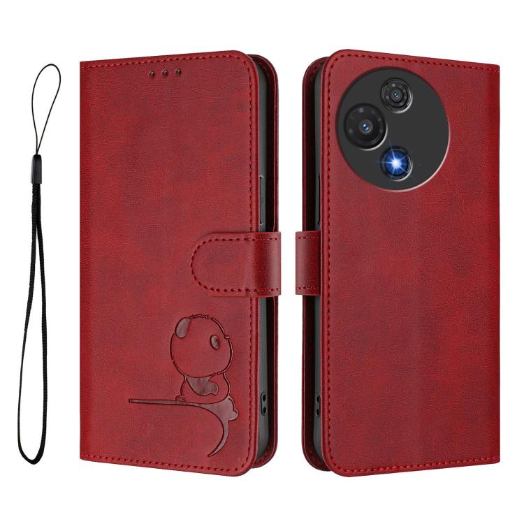 For TCL 60 5G Litter Panda Embossing RFID Leather Phone Case with Lanyard