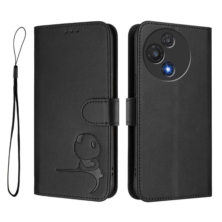 For TCL 60R 5G Litter Panda Embossing RFID Leather Phone Case with Lanyard