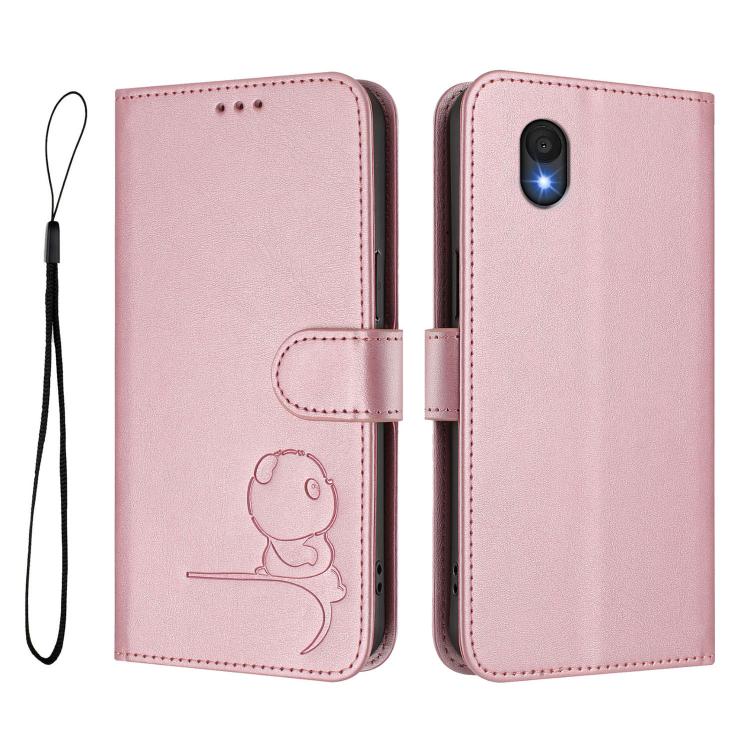 For TCL 201 Litter Panda Embossing RFID Leather Phone Case with Lanyard
