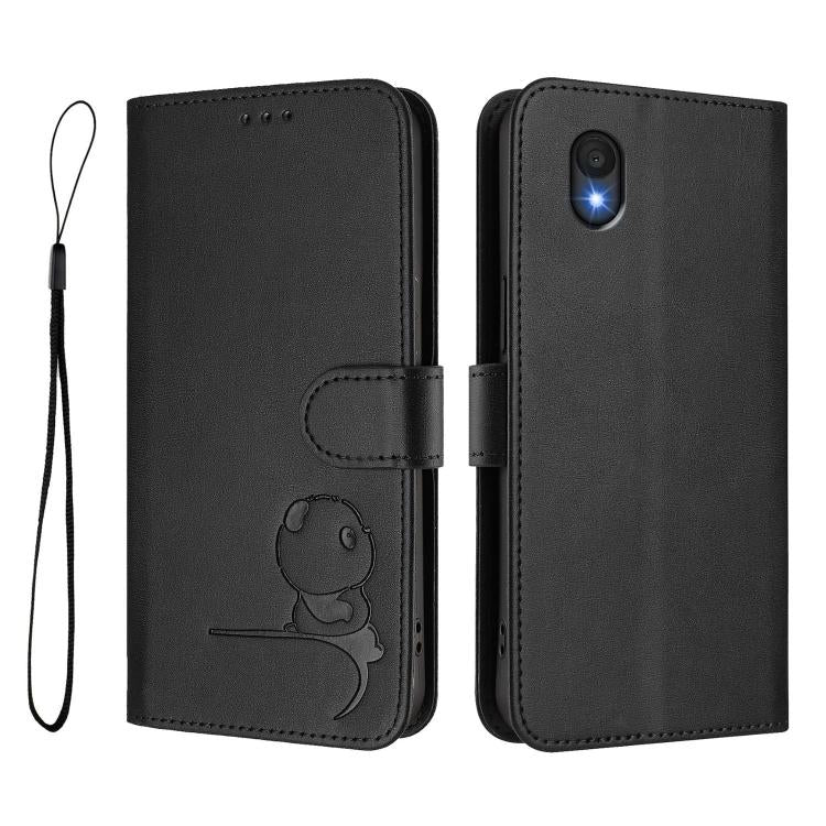 For TCL 201 Litter Panda Embossing RFID Leather Phone Case with Lanyard