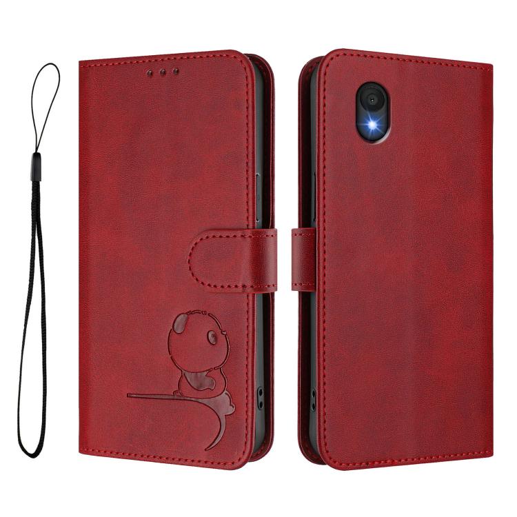 For TCL 201 Litter Panda Embossing RFID Leather Phone Case with Lanyard